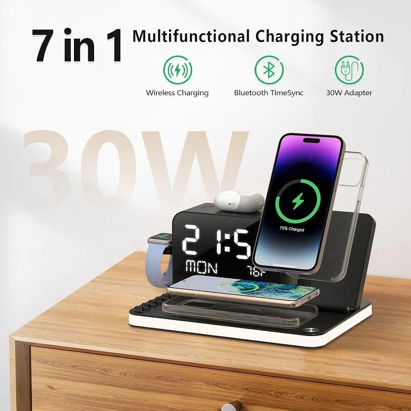📢📢50 % Rabatt!! ⏰🚀 7-in-1 MagSafe schneller kabelloser Ladeständer - MagFast + 33W POWER! | 7 Funktionen: Dual-Ladung, Uhr, Licht, BT-Lautsprecher⏳