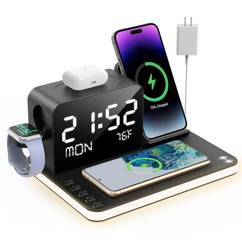📢📢50 % Rabatt!! ⏰🚀 7-in-1 MagSafe schneller kabelloser Ladeständer - MagFast + 33W POWER! | 7 Funktionen: Dual-Ladung, Uhr, Licht, BT-Lautsprecher⏳