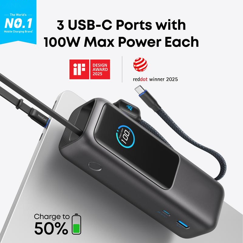 📢📢50 % Rabatt!!+Kostenloser Versand🥳📱Tragbares Ladegerät mit integriertem Kabel🔋⚡