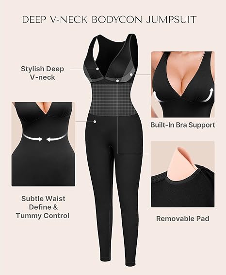 🎉Letzter Tag Aktion 49% RABATT💞Deep-V-Shapewear mit Bruststütze Atmungsaktiver High-Waist-Bauchkontroll-Jumpsuit