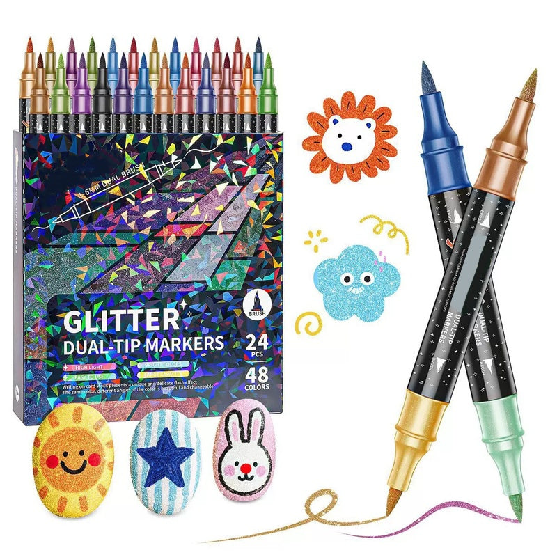 🥳🥇Letzter Tag: 50 % Rabatt!🎨✨Glitzer-Pinselmarker🌈12/24/36/48 Farben