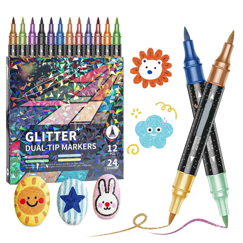 🥳🥇Letzter Tag: 50 % Rabatt!🎨✨Glitzer-Pinselmarker🌈12/24/36/48 Farben