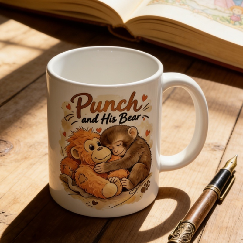 ☕🐒Punch and His Bear – Niedlicher Affenbecher • Jeden Tag Wärme für dich