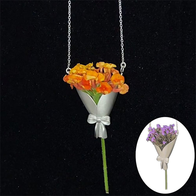 🎁 1+1 GRATIS!! 💐 Halskette mit Blumenstrauß – Einzigartig und persönlich🌸
