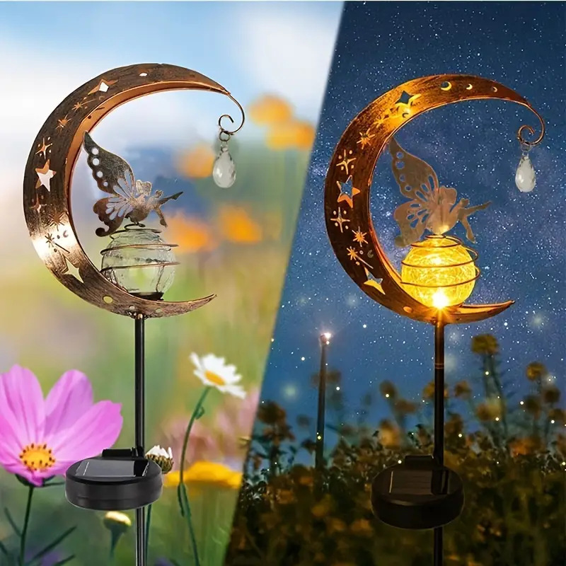 🥳50 % Rabatt!!🌙✨ Solar-Gartenstecklampe mit Kolibri- und Mondmotiv