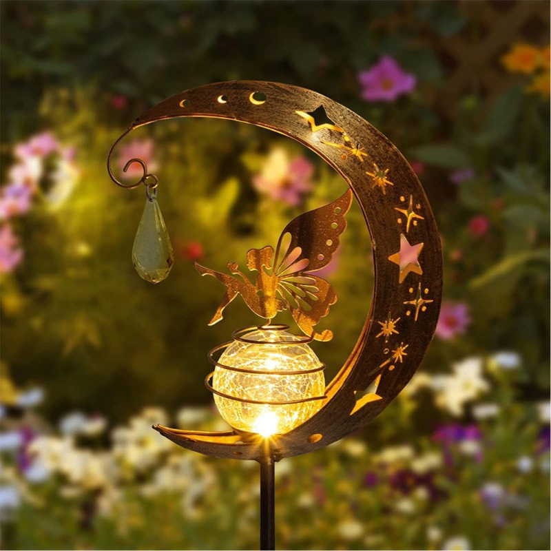 🥳50 % Rabatt!!🌙✨ Solar-Gartenstecklampe mit Kolibri- und Mondmotiv