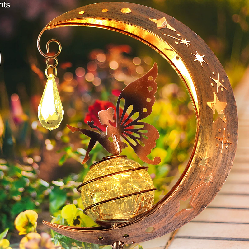 🥳50 % Rabatt!!🌙✨ Solar-Gartenstecklampe mit Kolibri- und Mondmotiv