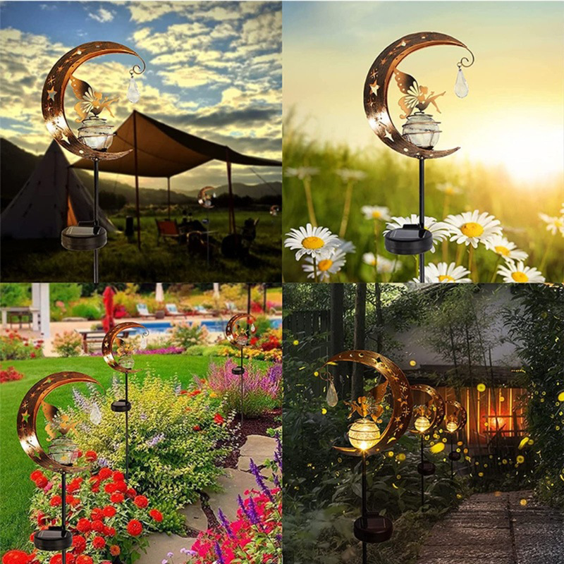 🥳50 % Rabatt!!🌙✨ Solar-Gartenstecklampe mit Kolibri- und Mondmotiv