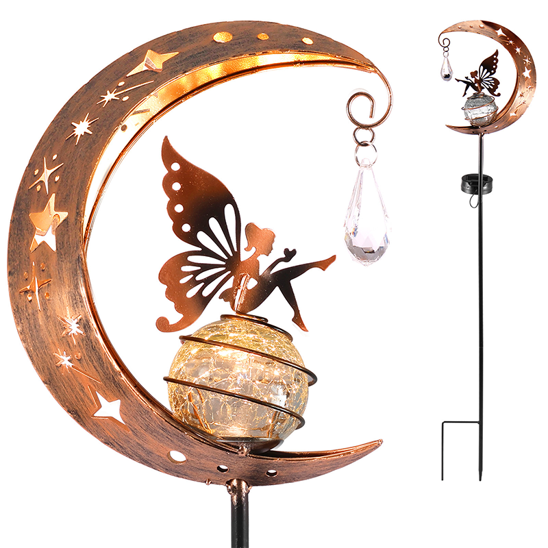 🥳50 % Rabatt!!🌙✨ Solar-Gartenstecklampe mit Kolibri- und Mondmotiv