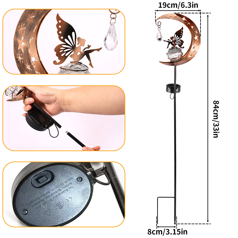 🥳50 % Rabatt!!🌙✨ Solar-Gartenstecklampe mit Kolibri- und Mondmotiv