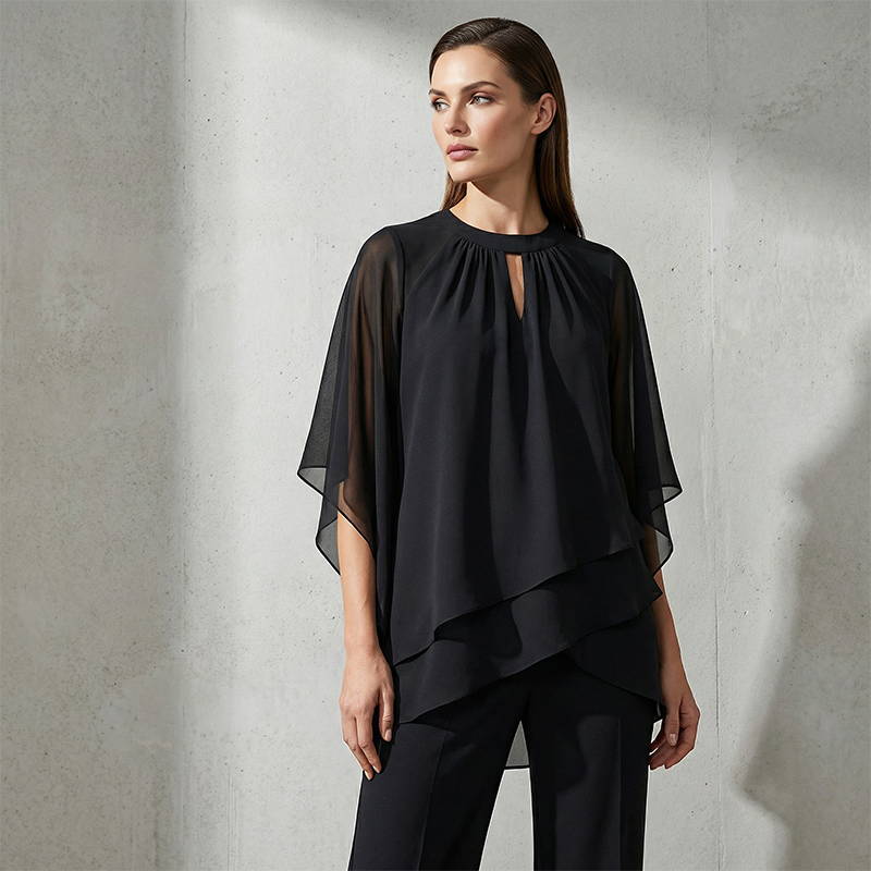 📣 50% Rabatt + KOSTENLOSER VERSAND!! 🔥🎉 Eleganter Zweiteiler: Bluse mit asymmetrischem Saum & weite Hose