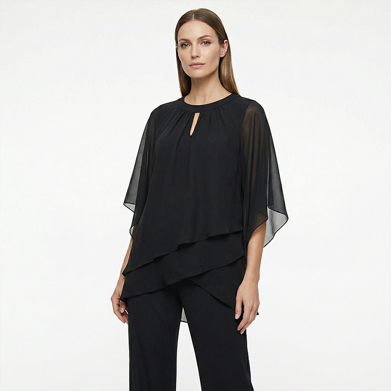 📣 50% Rabatt + KOSTENLOSER VERSAND!! 🔥🎉 Eleganter Zweiteiler: Bluse mit asymmetrischem Saum & weite Hose