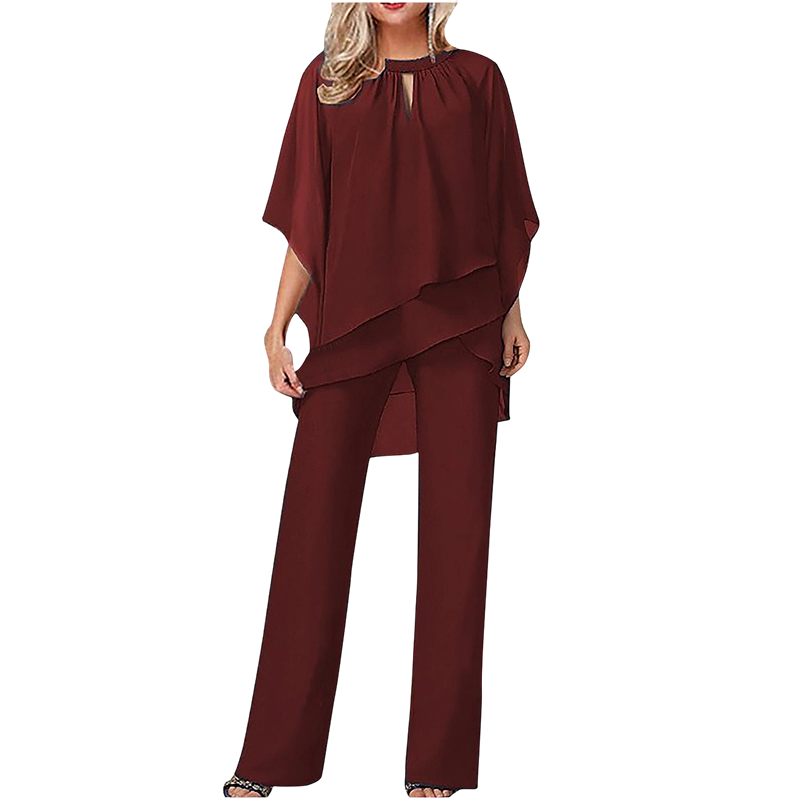 📣 50% Rabatt + KOSTENLOSER VERSAND!! 🔥🎉 Eleganter Zweiteiler: Bluse mit asymmetrischem Saum & weite Hose