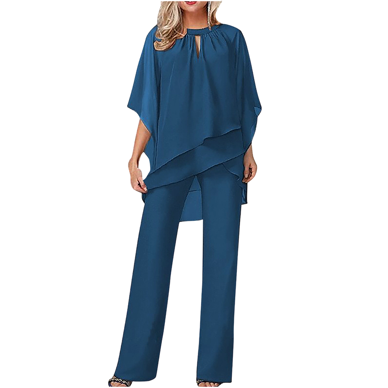 📣 50% Rabatt + KOSTENLOSER VERSAND!! 🔥🎉 Eleganter Zweiteiler: Bluse mit asymmetrischem Saum & weite Hose