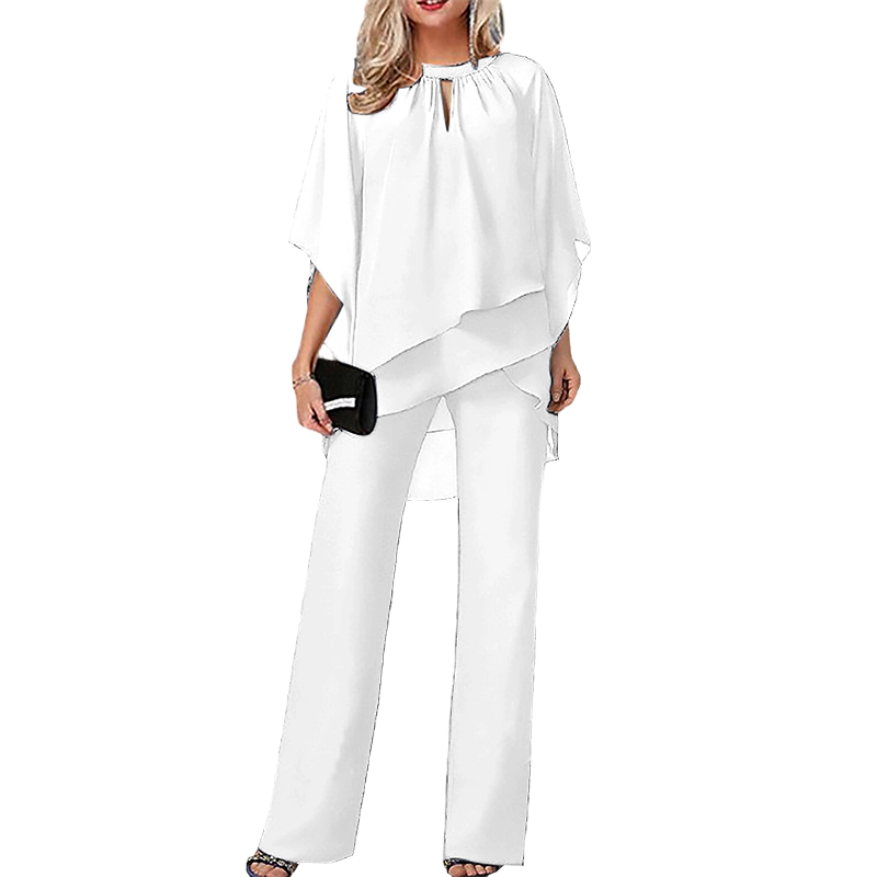 📣 50% Rabatt + KOSTENLOSER VERSAND!! 🔥🎉 Eleganter Zweiteiler: Bluse mit asymmetrischem Saum & weite Hose