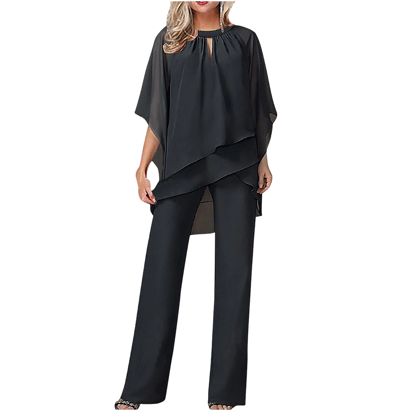 📣 50% Rabatt + KOSTENLOSER VERSAND!! 🔥🎉 Eleganter Zweiteiler: Bluse mit asymmetrischem Saum & weite Hose