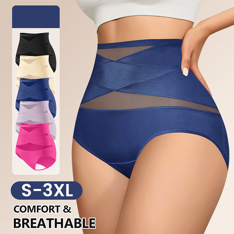 🌸Letzter Tag – 1 kaufen, 2 Packungen gratis!✨ Plus-Size High-Waist Cross Tummy Control Slips