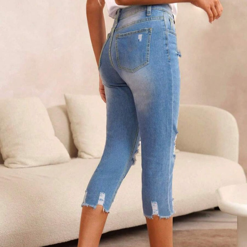 🔥🔥 2026 NEU 🥳 50 % Rabatt!! ⏰💞 Damen-Jeans mit Used-Optik, Rissen und rohem Saum