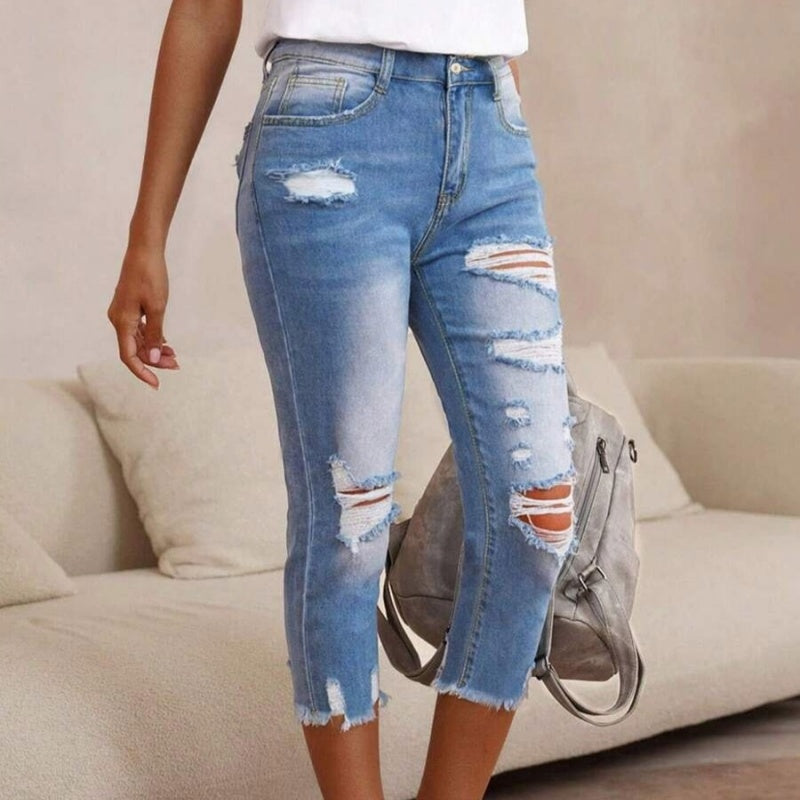 🔥🔥 2026 NEU 🥳 50 % Rabatt!! ⏰💞 Damen-Jeans mit Used-Optik, Rissen und rohem Saum