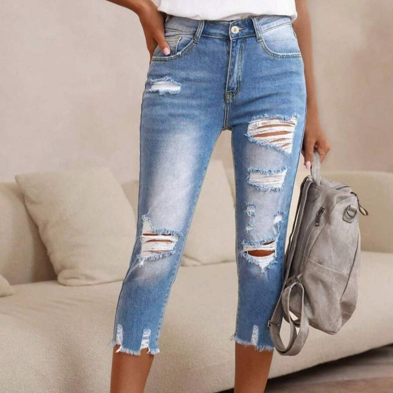 🔥🔥 2026 NEU 🥳 50 % Rabatt!! ⏰💞 Damen-Jeans mit Used-Optik, Rissen und rohem Saum