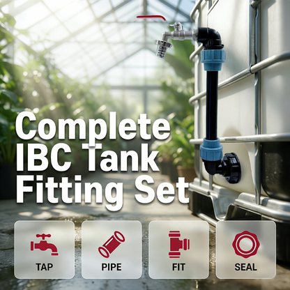 🚰Adapter-Set für IBC-Tanks – Erhöhung, Zapfhahn aus Zinklegierung (3/4“), PE-Schlauch & Winkelstücke – ideal für Garten & Haushalt💧🏡