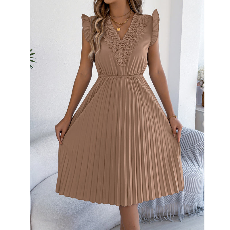 🎁 2026 Neuheit – 50 % Rabatt! 👗🌸 Spitzenkleid mit V-Ausschnitt, Rüschen und tailliertem Schnitt ✨