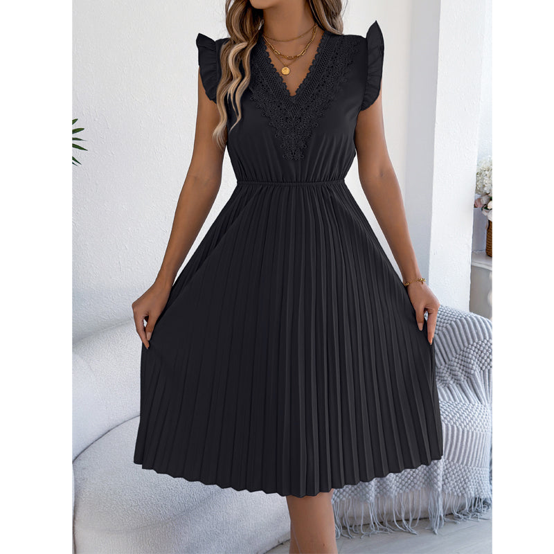 🎁 2026 Neuheit – 50 % Rabatt! 👗🌸 Spitzenkleid mit V-Ausschnitt, Rüschen und tailliertem Schnitt ✨