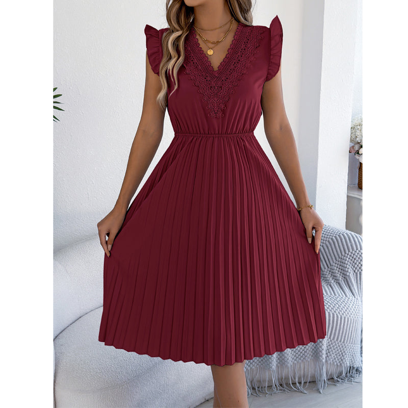 🎁 2026 Neuheit – 50 % Rabatt! 👗🌸 Spitzenkleid mit V-Ausschnitt, Rüschen und tailliertem Schnitt ✨