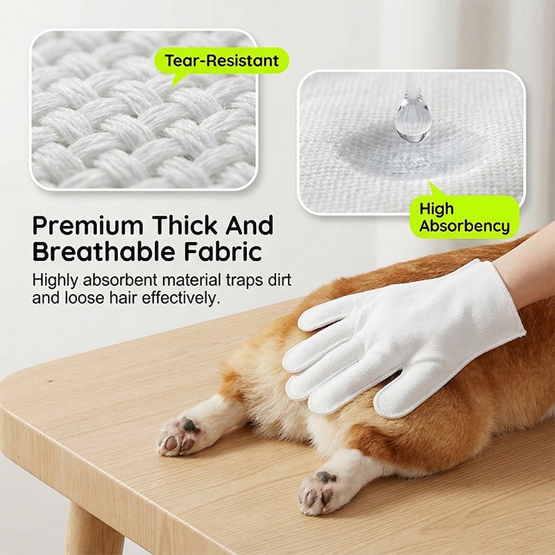 🔥🎁 1+1 GRATIS!!🐾✨ Hypoallergene Pflegehandschuh‑Tücher für Hunde und Katzen, badfrei, geruchentfernend, tägliche Haustierreinigung