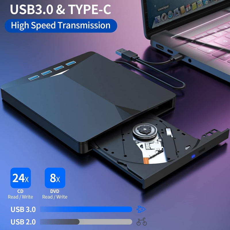 📢📢50 % Rabatt!! 💿✨ Externes DVD‑Laufwerk, USB 3.0 & Typ‑C, CD‑Brenner