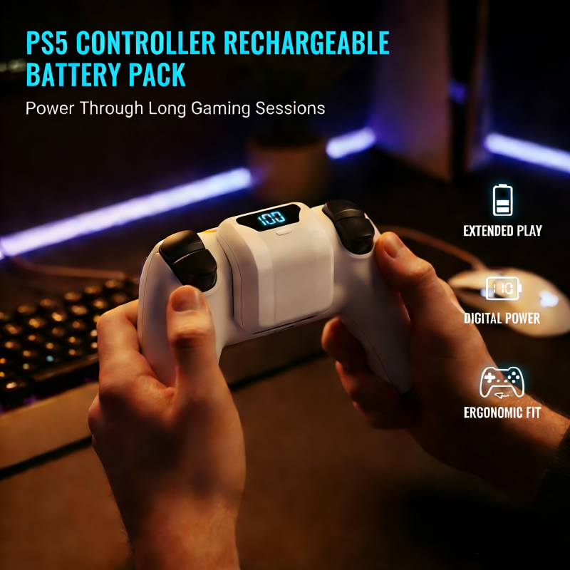 🎮🔋Wiederaufladbarer Akku-Pack für PS5-Controller, 1500mAh Hochkapazität mit LED-Akkustandanzeige, USB-C Schnellladung & Ergonomischer Passform