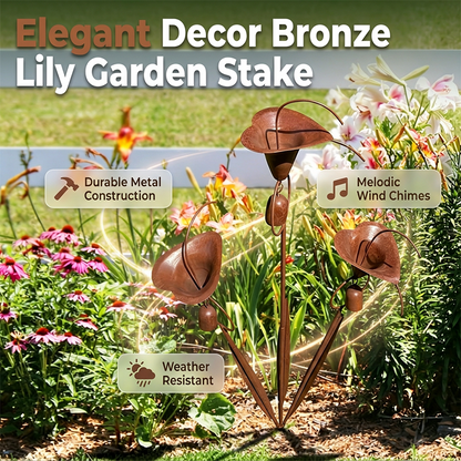 📢📢50 % Rabatt!!🥳🌷Gartenstecker aus geflammtem Kupfer mit drei Calla-Lilien und Glöckchen