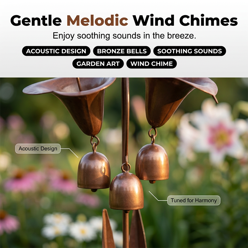 📢📢50 % Rabatt!!🥳🌷Gartenstecker aus geflammtem Kupfer mit drei Calla-Lilien und Glöckchen