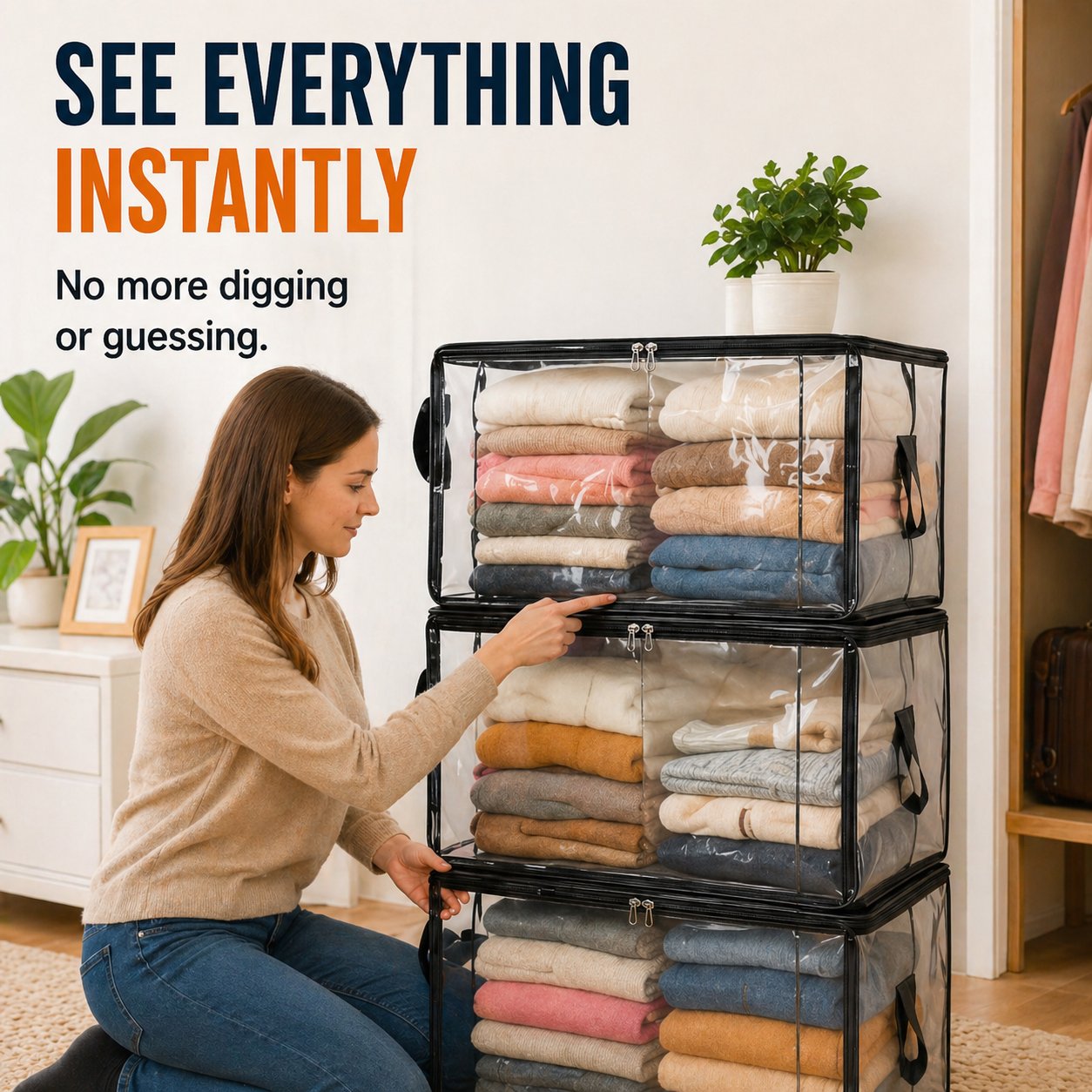 🔥Zeitlich begrenztes Angebot: 50 % Rabatt! 📦Große, strapazierfähige, dicke transparente Aufbewahrungstasche aus Kunststoff für Kleidung, Umzug und Lagerung