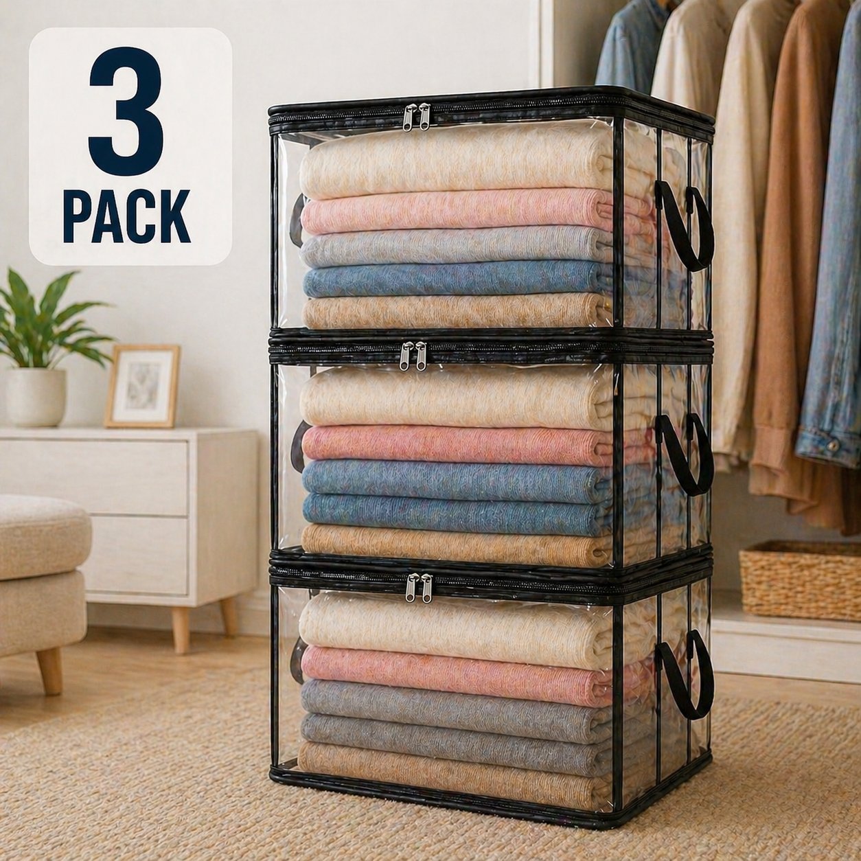 🔥Zeitlich begrenztes Angebot: 50 % Rabatt! 📦Große, strapazierfähige, dicke transparente Aufbewahrungstasche aus Kunststoff für Kleidung, Umzug und Lagerung