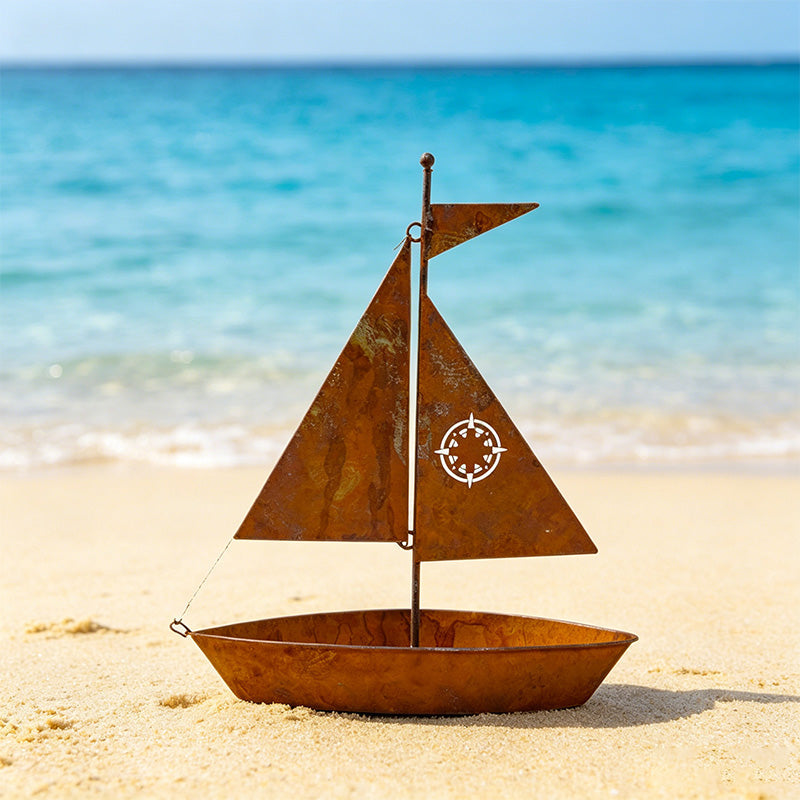 📢📢 50 % Rabatt!! ⏰⛵ Rustikaler Metallpflanzkübel – Segelboot-Design