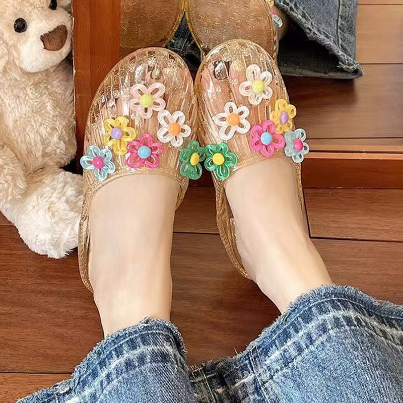 Transparente, glitzernde Damen-Slipper mit geschlossener Zehenpartie
