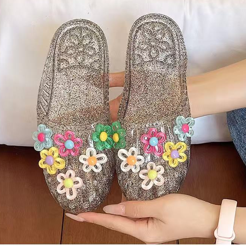 Transparente, glitzernde Damen-Slipper mit geschlossener Zehenpartie