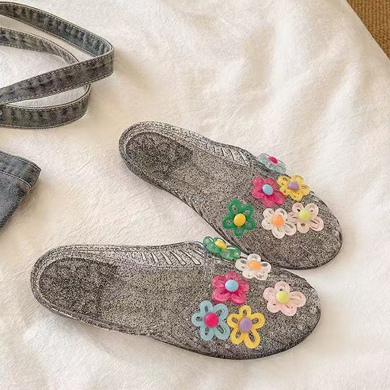 Transparente, glitzernde Damen-Slipper mit geschlossener Zehenpartie
