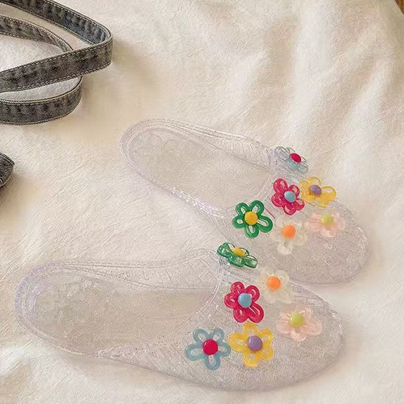 Transparente, glitzernde Damen-Slipper mit geschlossener Zehenpartie