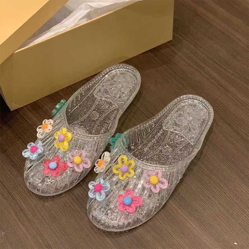 Transparente, glitzernde Damen-Slipper mit geschlossener Zehenpartie