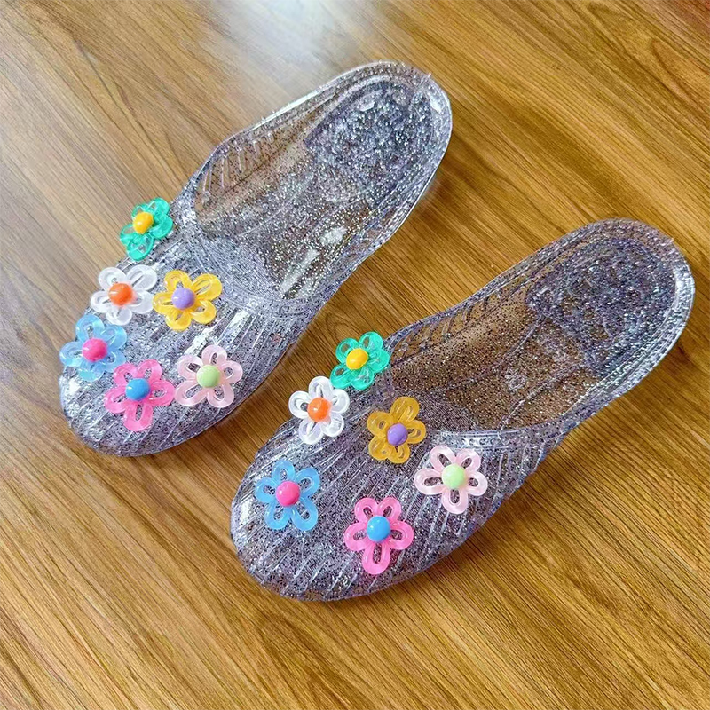 Transparente, glitzernde Damen-Slipper mit geschlossener Zehenpartie
