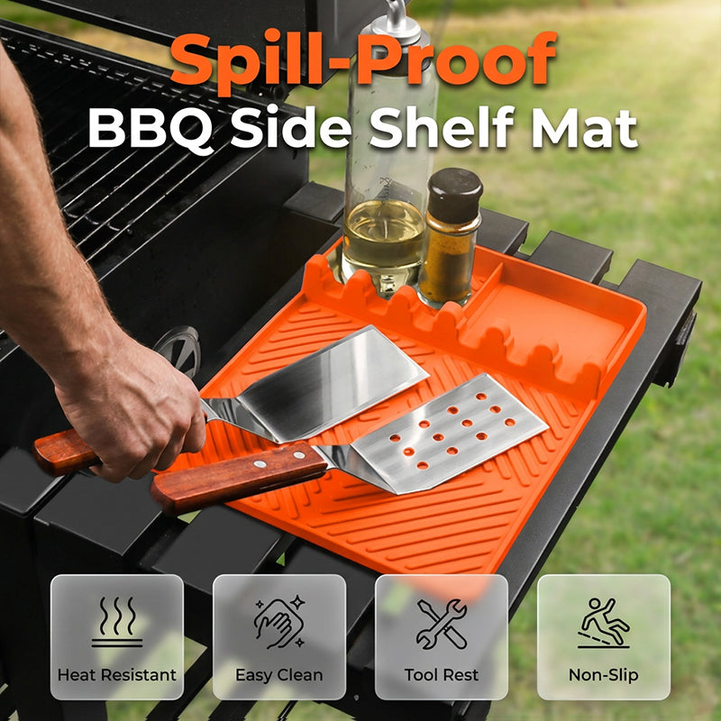 🔥🎁 2+1 GRATIS!!🥳💪🧼 Nie wieder schrubben! Unzerstörbare Silikon-Grillmatte für Ihre Seitenablage – beständig gegen heiße Pfannen, Messer und Marinaden.