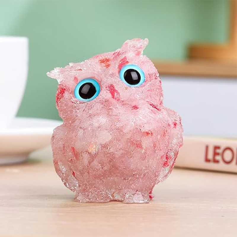 🎁🦉 Natürlicher Kristall-Edelstein-Harz-Eulen-Dekor – Handgefertigter Tischornament für zu Hause, Büro, Auto & Hochzeit