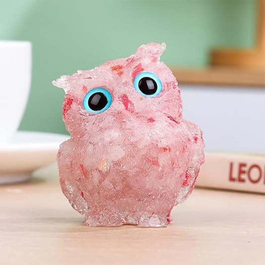 🎁🦉 Natürlicher Kristall-Edelstein-Harz-Eulen-Dekor – Handgefertigter Tischornament für zu Hause, Büro, Auto & Hochzeit