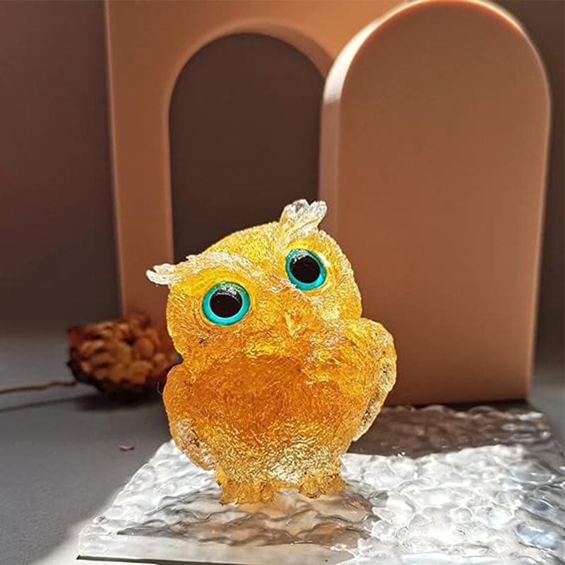 🎁🦉 Natürlicher Kristall-Edelstein-Harz-Eulen-Dekor – Handgefertigter Tischornament für zu Hause, Büro, Auto & Hochzeit