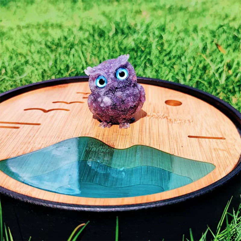 🎁🦉 Natürlicher Kristall-Edelstein-Harz-Eulen-Dekor – Handgefertigter Tischornament für zu Hause, Büro, Auto & Hochzeit