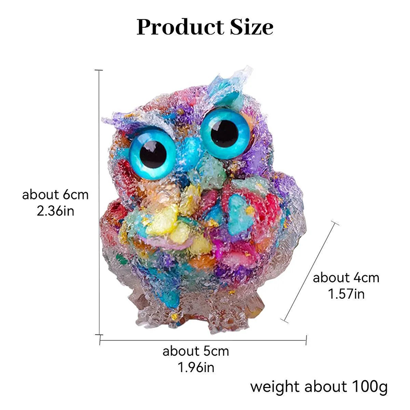 🎁🦉 Natürlicher Kristall-Edelstein-Harz-Eulen-Dekor – Handgefertigter Tischornament für zu Hause, Büro, Auto & Hochzeit