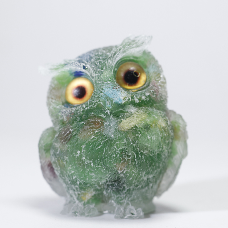 🎁🦉 Natürlicher Kristall-Edelstein-Harz-Eulen-Dekor – Handgefertigter Tischornament für zu Hause, Büro, Auto & Hochzeit