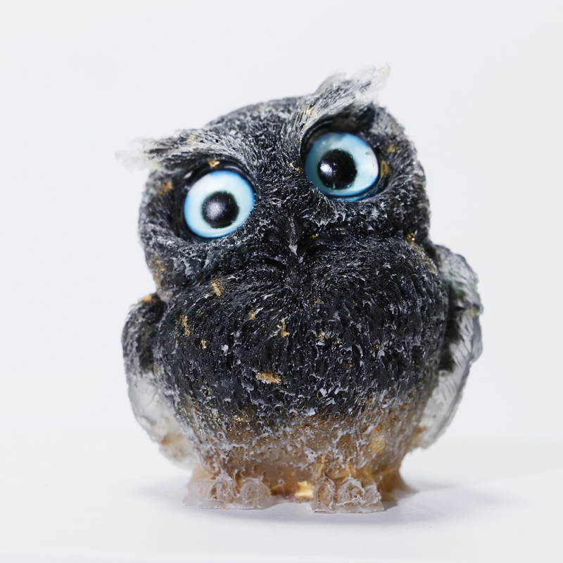🎁🦉 Natürlicher Kristall-Edelstein-Harz-Eulen-Dekor – Handgefertigter Tischornament für zu Hause, Büro, Auto & Hochzeit